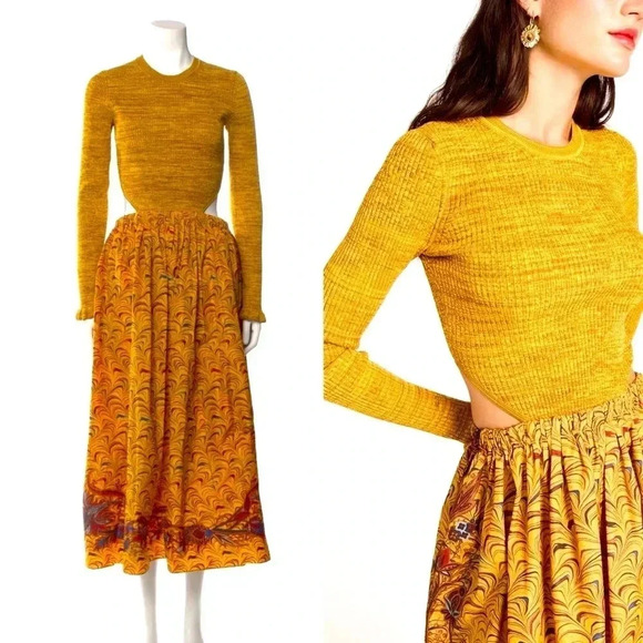 Ulla Johnson Marcellina Knit Taffeta Cutout Midi Dress Size 8 - Picture 4 of 17